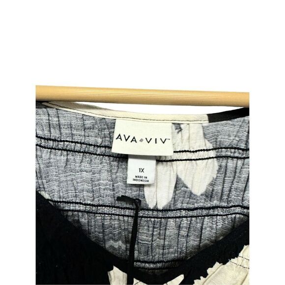 Ava & Viv Women's V-Neck Long Balloon Sleeve Smocked Black Floral Dress Sz 1xl - Picture 3 of 9